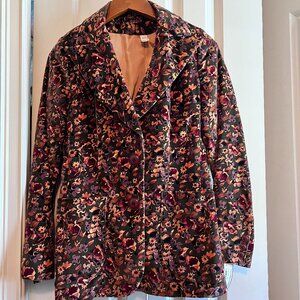 Vintage 70s or 90s Flowers Paisley Printed Velvet Damask Blazer Jacket Size S